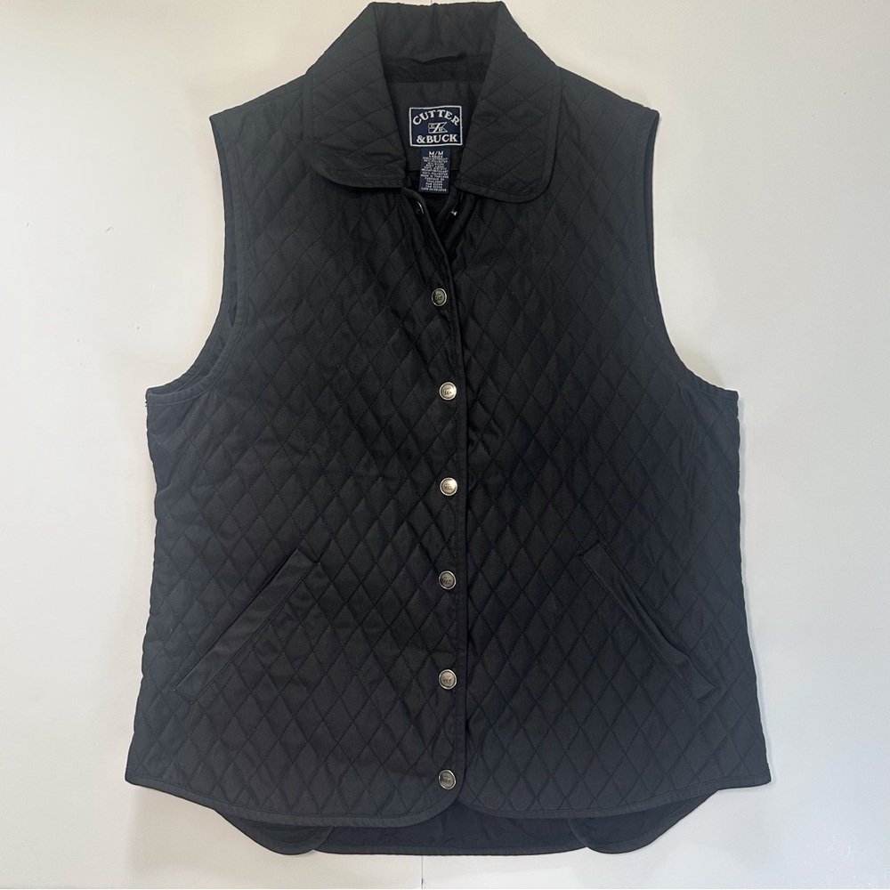 Cutter & Buck Black Quilted Winter Vest Women’s Medium Pockets Snap Buttons